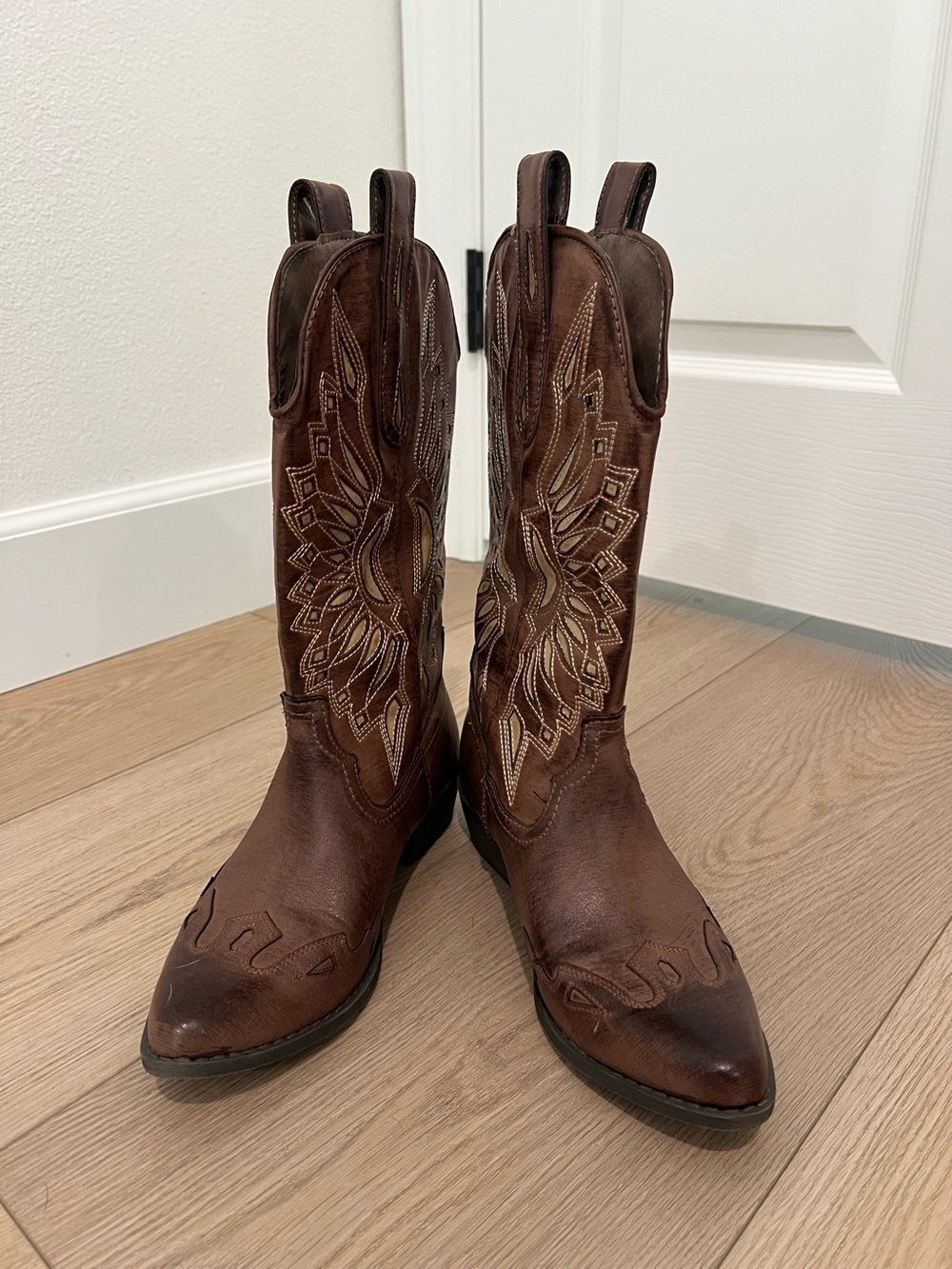 Brown and beige Embroidered Western Cowboy Boots